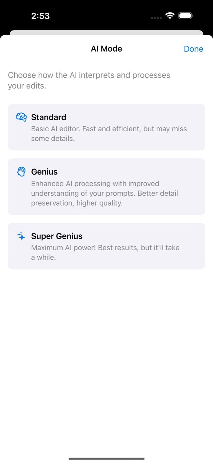 AI mode selector