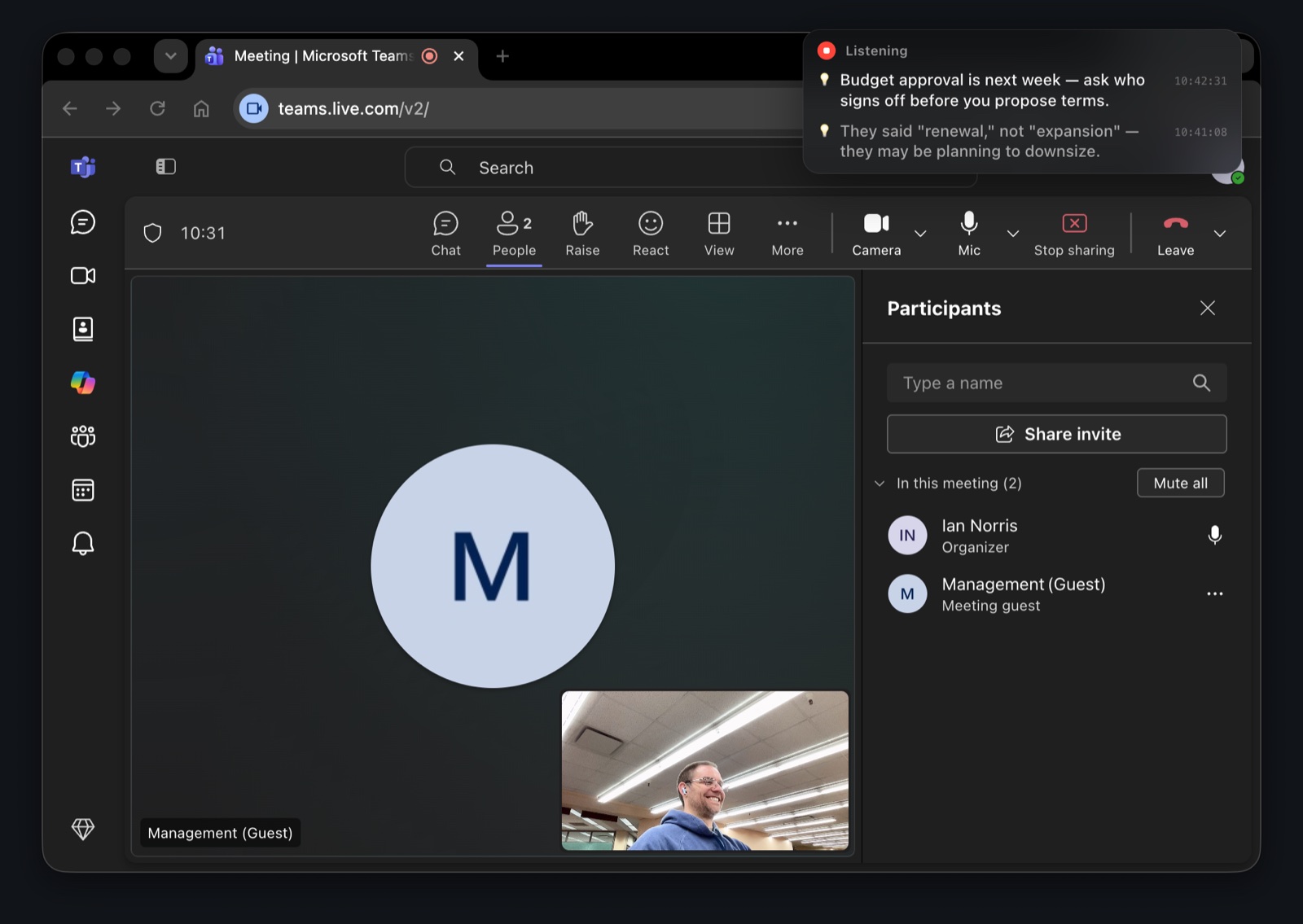 What you see: the Insight overlay floating over a meeting, showing live insights.